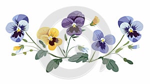 The Wild Pansy, field flower, the Heartsease, meadow floral plant. Gentle wildflower branch. Viola tricolor, delicate