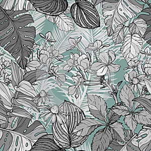 wild plants floral pattern, hand draw flowers