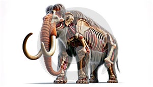 Wild prehistoric woolly mammoth figure anatomycal in white background. Generative AI