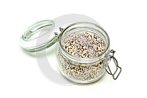 The wild quinoa stored inside the closable glass