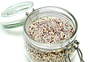 The wild quinoa stored inside the closable glass