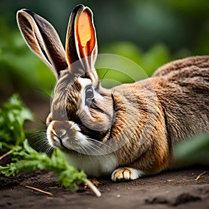 Wild rabbit about to eat a carrot - ai generated image