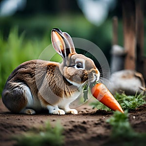 Wild rabbit about to eat a carrot - ai generated image