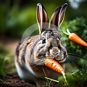 Wild rabbit about to eat a carrot - ai generated image