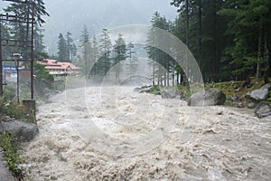 Wild Raging himalayan river Torrent Manali India