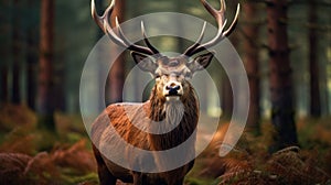 Wild red deer in nature at sunset, Mountain landscape wildlife view