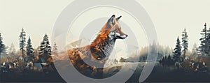 Wild red fox on wite background in wild nature. Fox design or graphic for t-shirt printing