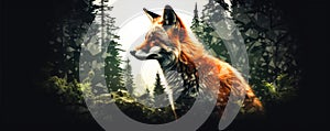 Wild red fox on wite background in wild nature. Fox design or graphic for t-shirt printing