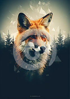 Wild red fox on wite background in wild nature. Fox design or graphic for t-shirt printing