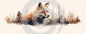 Wild red fox on wite background in wild nature. Fox design or graphic for t-shirt printing