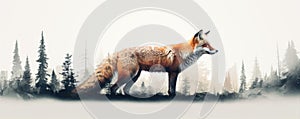 Wild red fox on wite background in wild nature. Fox design or graphic for t-shirt printing