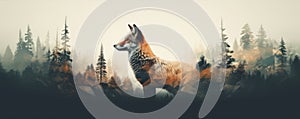 Wild red fox on wite background in wild nature. Fox design or graphic for t-shirt printing