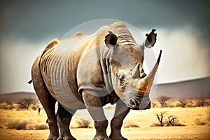 Wild rhino over safari background