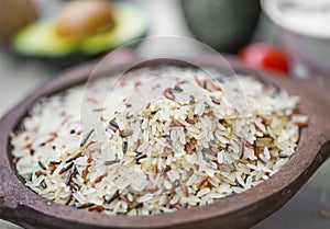 Wild rice in wooden bowl