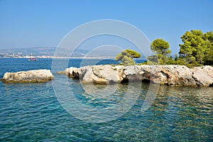 Wild rocky beach on Kefalonia island in Greece