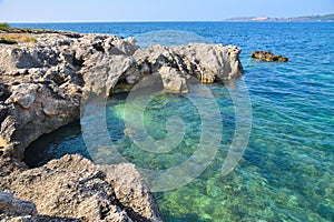 Wild rocky beach on Kefalonia island in Greece