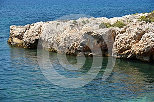 Wild rocky beach on Kefalonia island in Greece