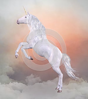 Wild and runaway unicorn over the clouds