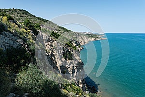 Wild sea cliff landscape in a Mediterranean nature park. Spain