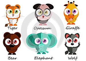 Wild. Set cute animals for use as stickers, pictures in games