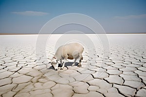 Wild sheep and global warming. Concept of climate change. Generated AI