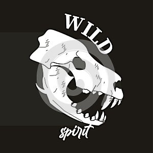 wild spirit lettering with lion head skull