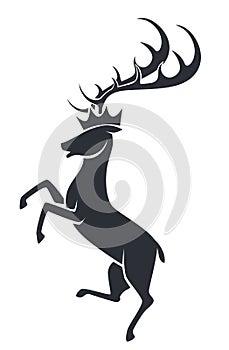 Wild stag or deer in motion , silhouette icon