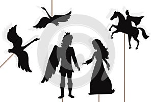 Wild swans storytelling, shadow puppets, isolated