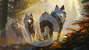 Wild Symphony: A Majestic Pack of Wolves Roaming Untamed
