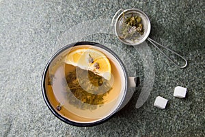 Wild thyme herbal tea with lemon