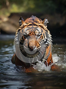Wild tiger portrait in the water. Generate AI