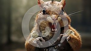 Fantasy Renaissance Squirrel With Sentient Biped Troglodite photo