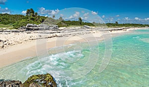 Wild Tropical Sandy Beach with Turquoise Waters. Caribbean Sea