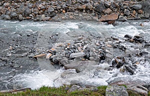 A wild, turbulent mountain river in the Sarek National Park, Sweden.