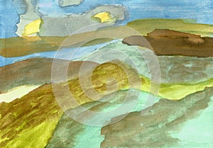 Wild Vegetation - Hills - Sky - Sunshine - Hand Painted Watercolor Painting