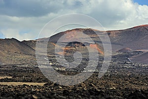 wild volcanic desert at Timanfaya National Park, Lanzarote Island, Canary Islands, Spain