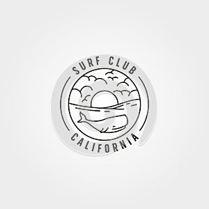 Wild wale on sea logo vector symbol illustration design, line art ocean landscape illustration design