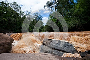 Wild water flowing. Natural disaster. Flash flood