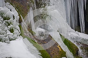 Wild beautiful waterfall in the winter, Beusnita , Romania photo