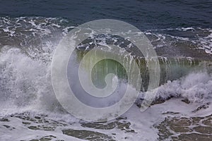 Wild wave in Nazare at the Atlantic ocean coast of Centro Portugal