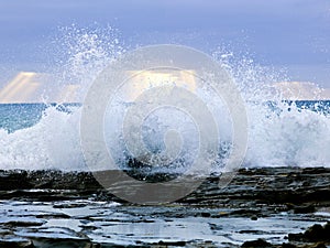 Wild waves, stormy weather and rocks, Australian c