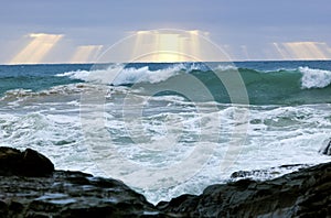 Wild waves, stormy weather and rocks, Australian c