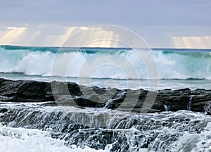 Wild waves, stormy weather and rocks, Australian c
