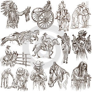 Wild West, American frontier and Native Americans - An hand draw photo