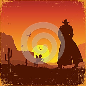 Wild West american landscape.Vector western poster