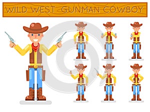 Wild west american retro gunman cowboy flat design characters set isolated icons vector illustration