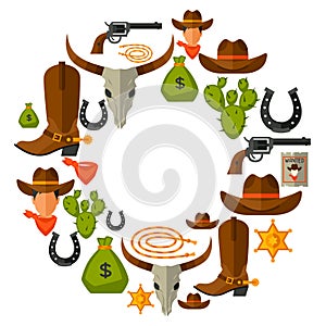 Wild west background with cowboy objects and