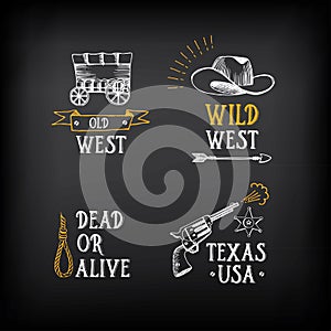 Wild west badges design. Vintage western elements.Vector with gr photo