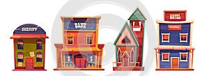 Wild west buildings set, cowboy style design.