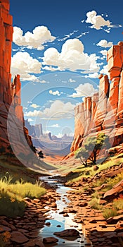 Wild West Canyon: A Detailed Digital Painting Of A Classic Americana Landscape